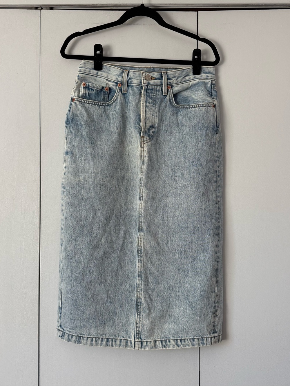 WARDROBE.NYC Light Blue Denim Midi Skirt